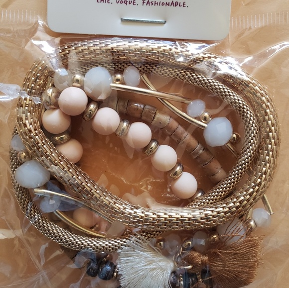 Mesh Chain And Bead 5 Pc Stretch Bracelet - Picture 4 of 5